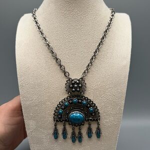Chandelier Necklace, Faux Turquoise